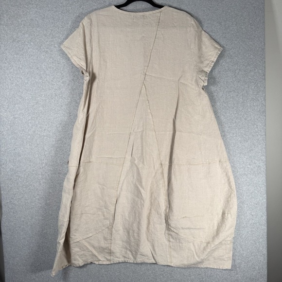 Peacock ways tunic dress womens XL beige lagenlook linen floral beige - Picture 5 of 10